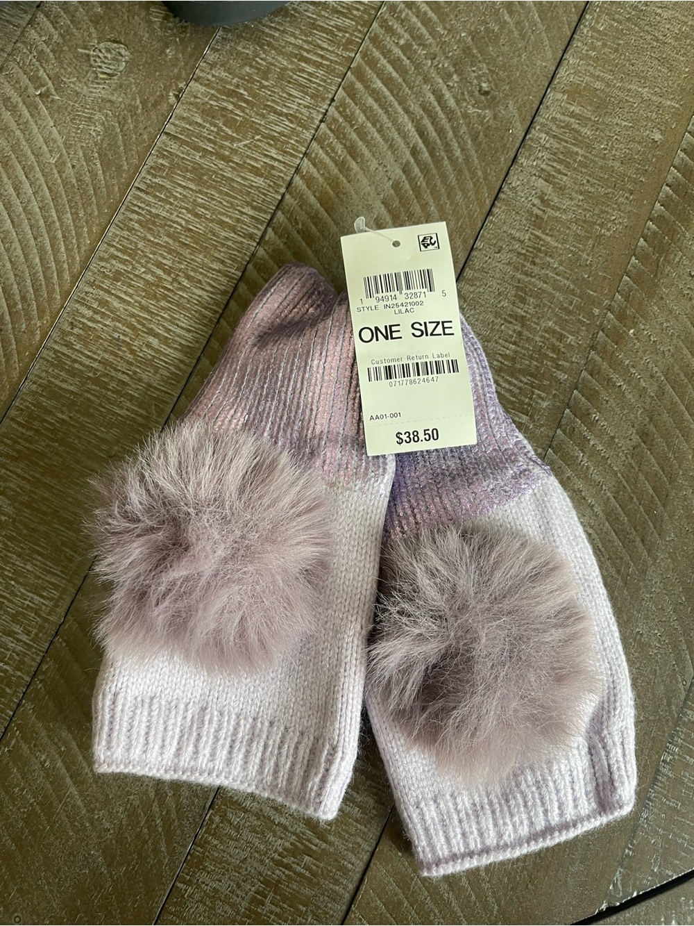 INC International Concepts Lavender Knit Wrist Warmers with Faux Fur Pom